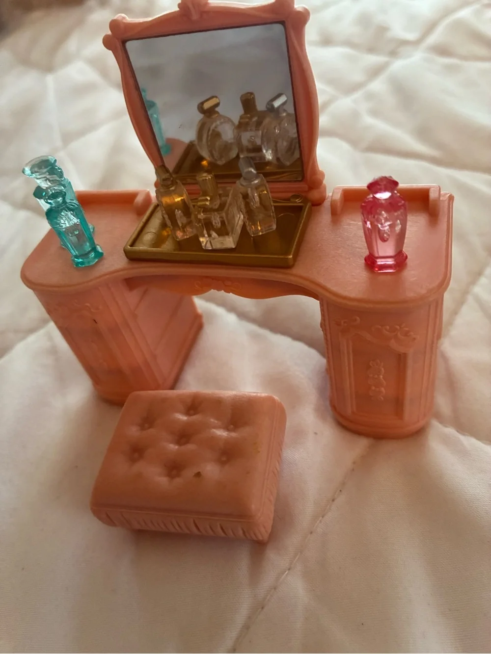 Pink Doll Vanity Playset with Matching Stool